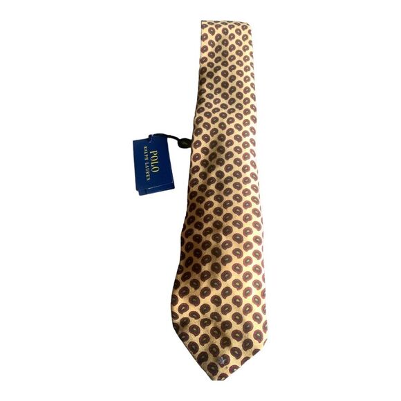 POLO RALPH LAUREN Men's Yellow Print Tie Hand Made in Italy NWT 100% Silk Luxury - Picture 3 of 8